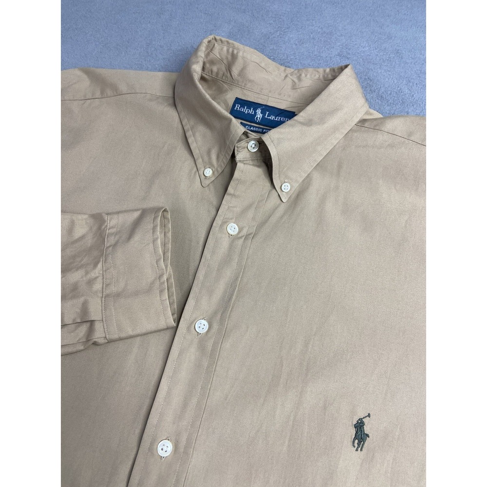 Vintage Ralph Lauren Shirt Mens XLT Brown Classic Safari Cotton Preppy Pony Logo